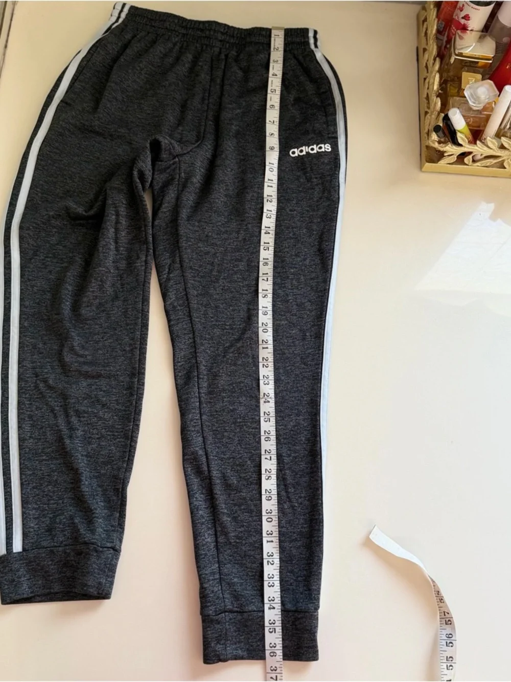 adidas Men's Charcoal Gray Joggers with White Stripes unisex